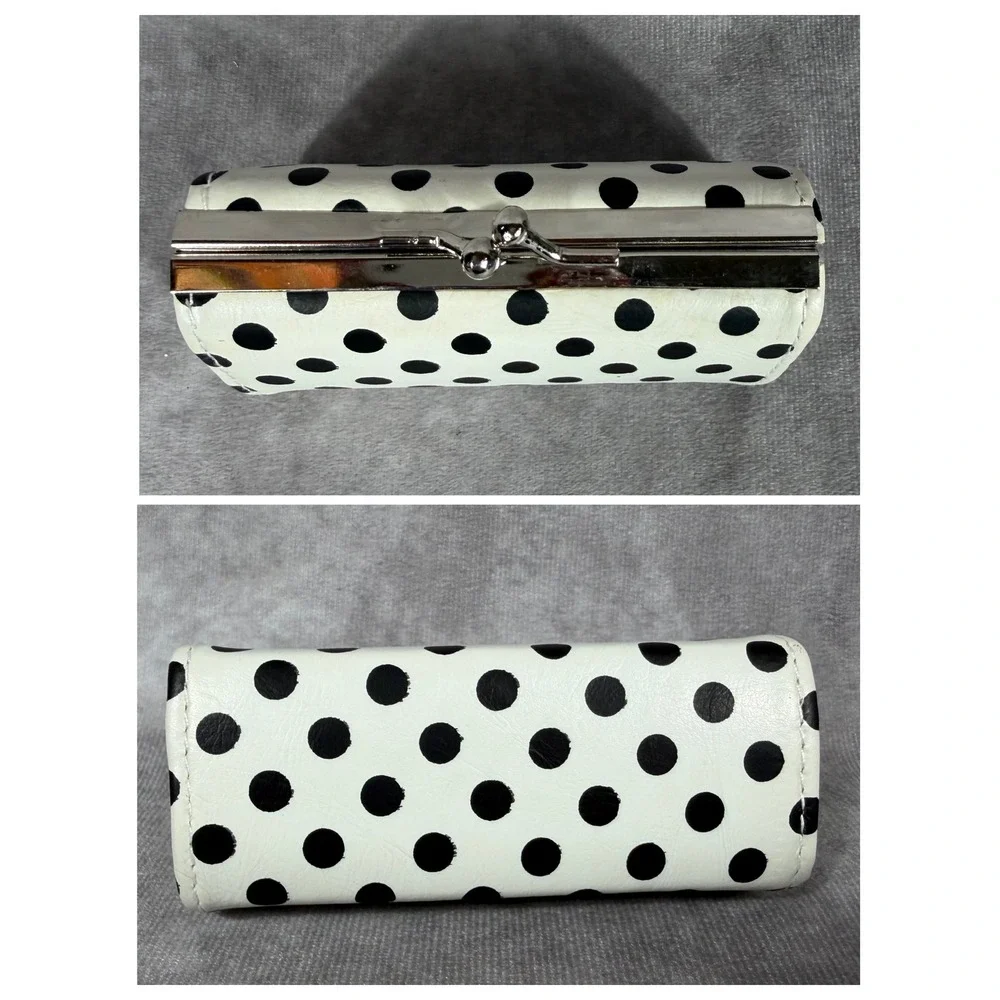 Vtg Polka Dot Kiss Lock Lipstick Holder White & Black Retro Coin Purse NEW